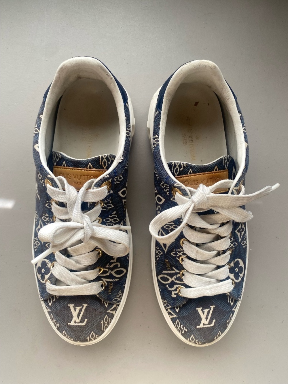 Louis Vuitton Stellar Monogram Denim White Sneakers Women's EU 38 Authentic